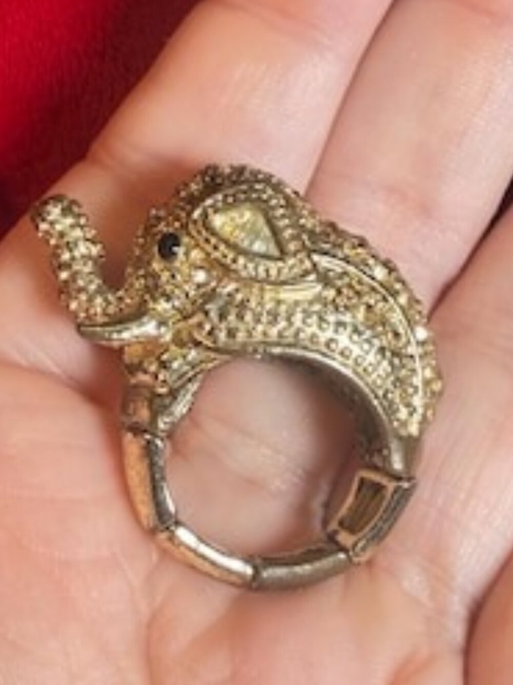 Stretch Ring Vintage Elephant Gold Tone Good Luck Trunk Up Statement Ring US Siz